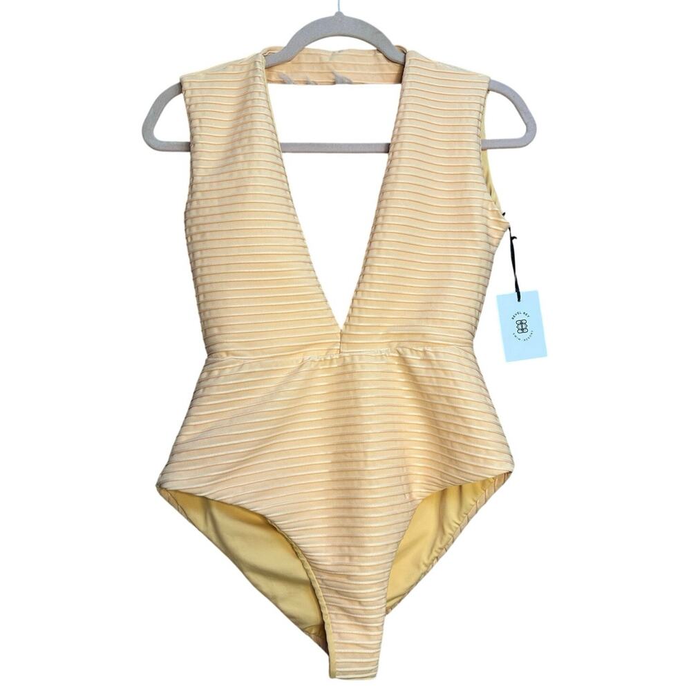 Revel Rey Dean Deep‎ V One Piece Swimsuit Size Medium Peach Swim Resort Vacation